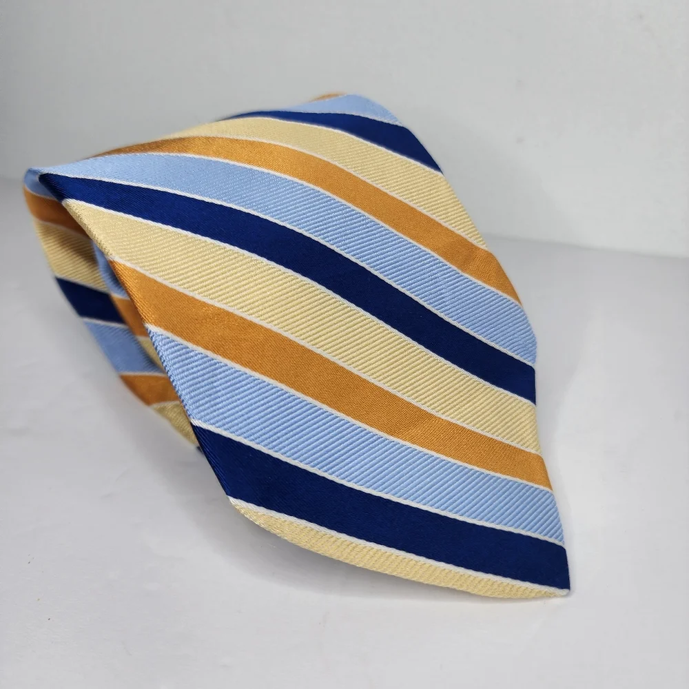 BROOKS BROTHERS MAKERS Yellow /Blue Stripe Silk Tie.